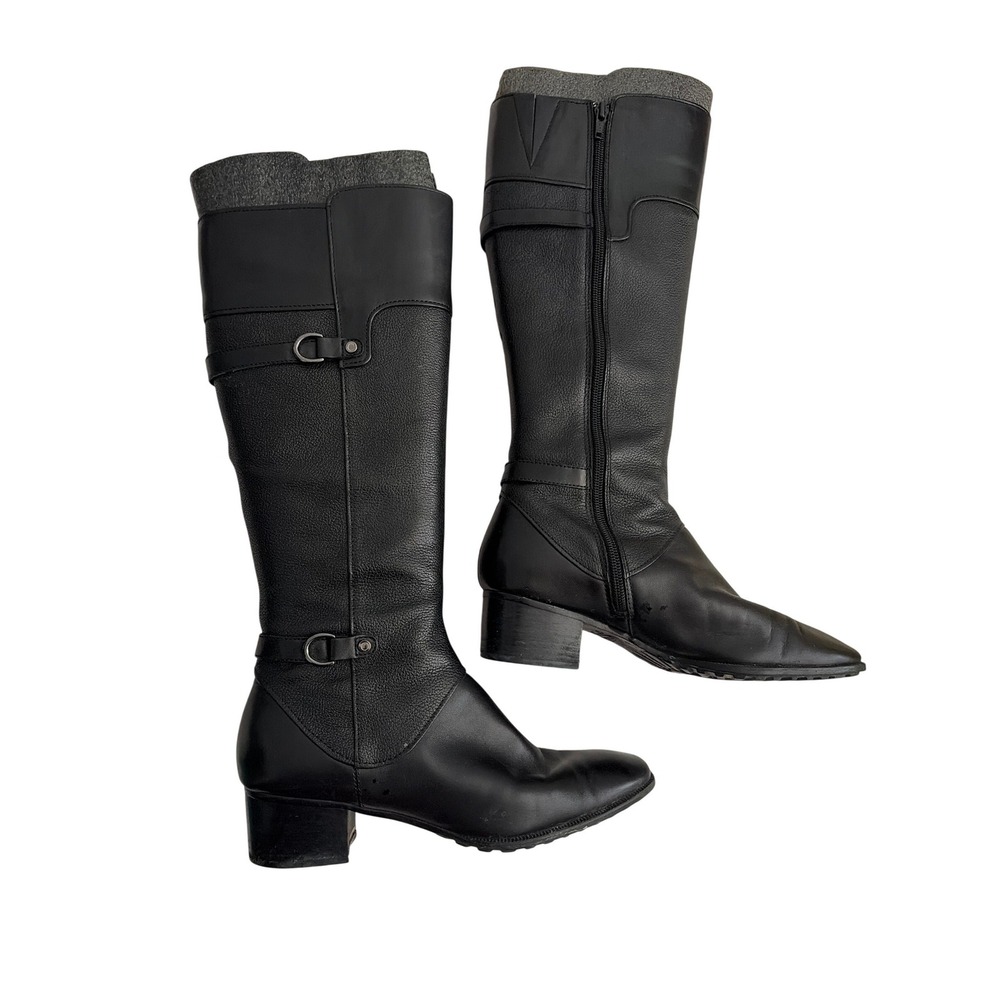 Circa Joan & David CJDAYTON Black Leather Tall Riding Boots Block Heel Mens 7M
